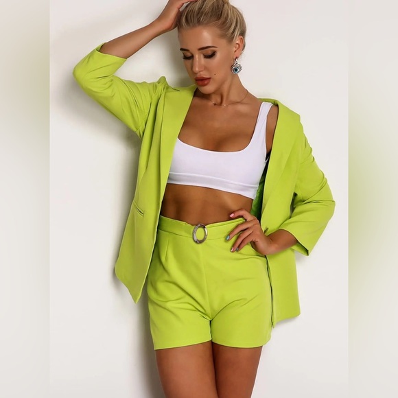 Source Unknown Jackets & Blazers - Lime green jacket and shorts set